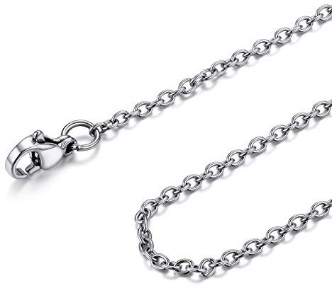 FOCALOOK Damen Herren Halskette 2mm breit 55cm/22 dünne Rolokette Edelstahl Halskette Ersatzkette für Anhänger silberfarben Gliederkette