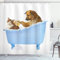 ABAKUHAUS Tiere Duschvorhang, Hund und Katze in der Badewanne, Stoffliches Gewebe Badezimmerdekorationsset mit Haken, 175 x 240 cm, Mehrfarbig