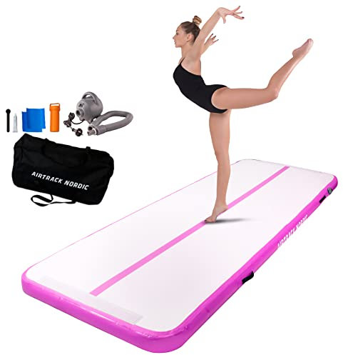 AirTrack Nordic Standard Airtrack Matte 3m - 8m mit Luftpumpe, Turnmatte Aufblasbar, Am Besten für Gymnastik, Yoga - Langlebig & Einfach zu Transportieren Matte Sport, Gymnastikmatte (6, rosa)