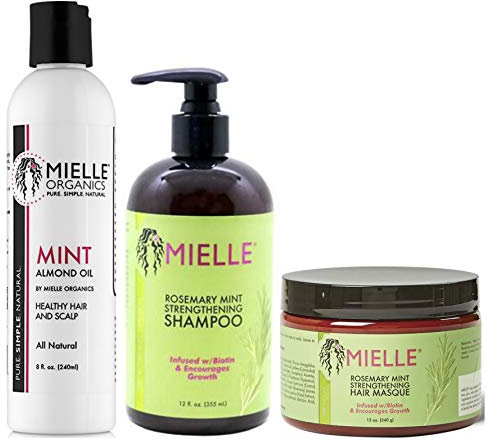 Rosemary Mint Stärkende Haarmaske & Rosemary Mint Stärkendes Shampoo & Avocado Feuchtigkeitsspendende Haarmilch von Mielle Organics