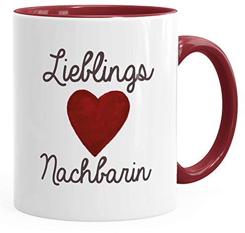 Moonworks® Kaffee-Tasse Lieblingsnachbarin Geschenk Nachbarn Nachbarin bordeauxrot - inner Keramik-Tasse