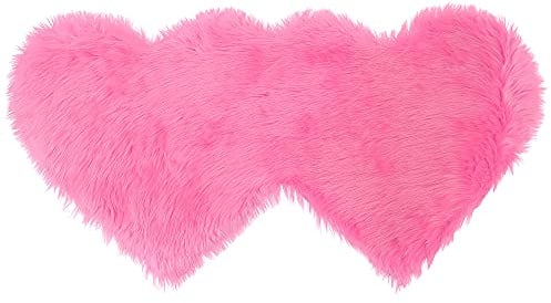 PiccoCasa Doppelter herzförmiger weicher Kunstfell-Teppich aus Schaffell, Plüsch, für Zuhause, Wohnzimmer, Balkon, Sofa, Boden, Schlafzimmer, 122 x 61 cm, Rosa
