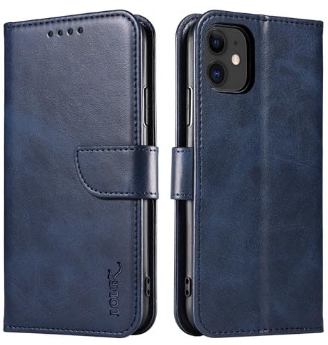 LOLFZ Wallet Case for iPhone 11, Vintage Leather Book Case with Card Holder Kickstand Magnetic Closure Flip Case Cover for iPhone 11 - Blue