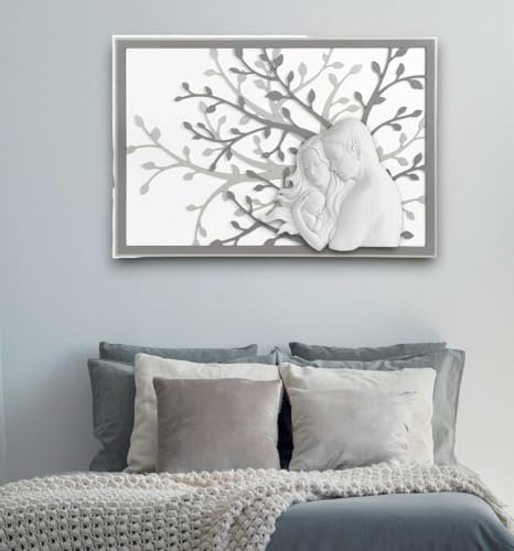 MAZZOLA LUCE quadro famiglia moderna albero della vita 70x48 cm capezzale capoletto per camera da letto legno e marmorino grigio antracite
