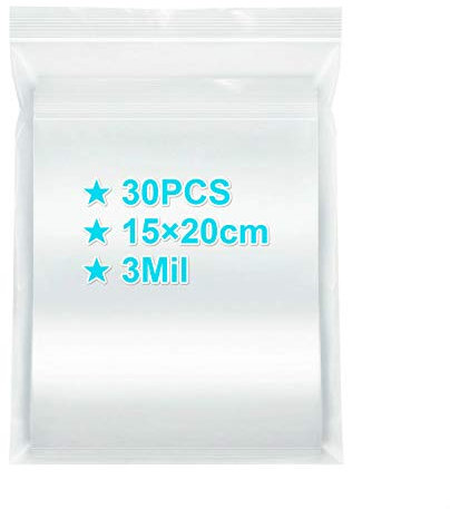 Ziplock Bags 15×20cm, 30PCS, 3 Mil Extra Thick Medium Size Clear Plastic Resealable Grip Seal Bags with Lock Seal Zipper, Storage Pouches for Jewelry Sandwich Food Mask Incense Packaging