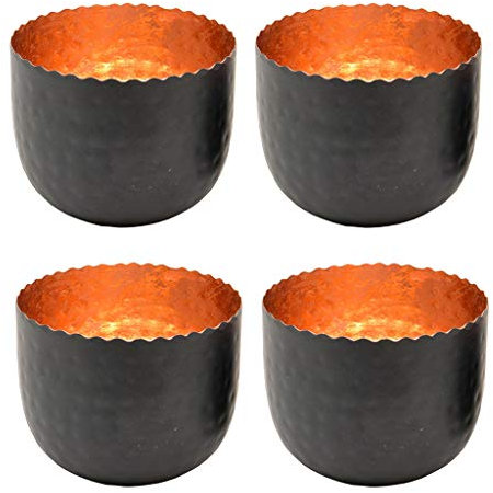 Set of 4 Large Copper Decorative Tealight Candle Holder Bowls