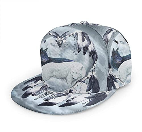 Oaieltj Unisex Baseball Cap Herren Damen Einstellbare Snapback Trucker Hat Mode Hip-Hop Baseball Cap, Yin Yang Wolf Mates Art Print, One size
