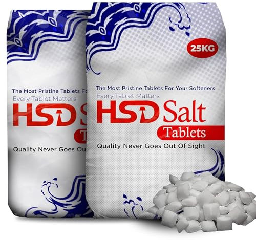 HSD salt tablets 25kg Bags For Laundry Kitchen Dish Washing, Compatible to washing machine water softener, Food Grade Genuine British tablet salt Of Premium Quality dishwasher salt (2 Bags)
