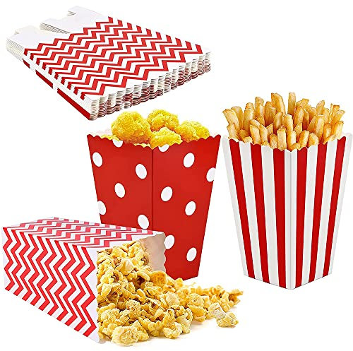 35 Stück Popcorn Boxes, Candy Container, Popcorn Boxes, Treat Candy Boxes, 3 Muster, Nicht Leicht Verformbar, für Partytüten, Familienfeier, Kino, Geburtstagsfeier (Rot)