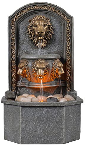 GOSSI Fontana d'acqua da tavolo a forma di testa di leone, classica fontana a cascata zen in resina con ciottoli, suoni rilassanti dell'acqua per ufficio e decorazione domestica (20135)