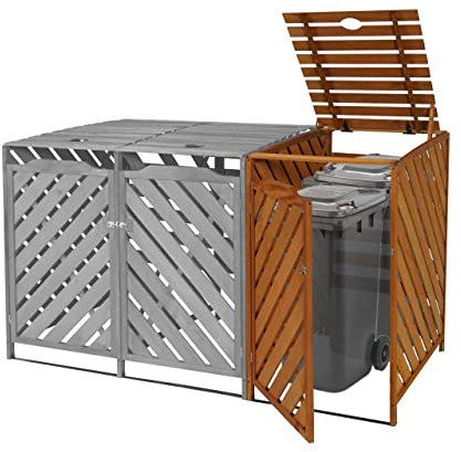 XL 1er-/2er-Mülltonnenverkleidung Erweiterung HWC-J44, Mülltonnenbox, 120x68x98cm Holz MVG-Zertifiziert - braun