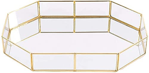 1 Pièces Plateau Décoratif en Verre Trompette Polygone Plat À Bijoux Plaqué Or Vintage Laiton Table Basse Plateau Plateau De Parfum-Polygon Trumpet