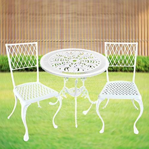 La Vida en Led Set aus Tisch und Stühlen, für den Außenbereich und den Garten, aus Aluminium, weiß, hohe Widerstandsfähigkeit, hergestellt in Europa. (Gartentisch 3)