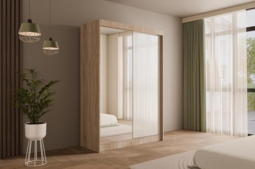ALTDECOR Schwebetürenschrank mit Spiegel VESLI - 150x215 | Garderobenschrank mit viel Stauraum, Vielseitiger , Schrank, Kleiderschrank