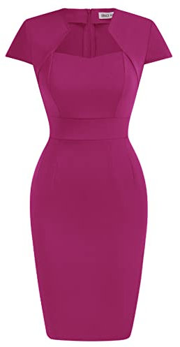 GRACE KARIN Women's 50s Vintage Pencil Dress Cap Sleeve Wiggle Dress CL7597, Deep Rose, Medium