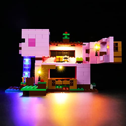 LocoLee LED Licht Kit Kompatibel mit Lego Minecraft Das Schweinehaus Bauset (KEIN Modell, nur Licht Kit), Licht Kompatibel mit Lego 21170 Schweinehaus Bauset für Fans - KEINE LEGO's mit Licht Kit