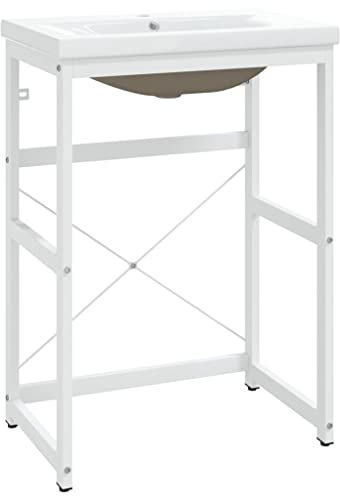 vidaXL Badezimmer-Waschtischgestell mit Waschbecken Weiß Eisen, Waschtisch Gestell, Waschbecken Rahmengestell, Waschtisch Gestelle