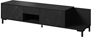 BIM Furniture Lowboard TV Schrank Marmo 195 cm TV Tisch Sideboard TV Kommode HiFi-Tisch Artisan Eiche Schwarze Fronten freistehender Schrank (Schwarz Matt/Schwarz Marmor)