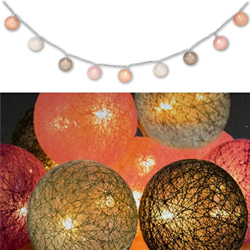 DbKW Dekorative Lichterkette Glas/Baumwollkugeln 10 LDs Batteriebetrieben Lampionkette Kugel-Lichterkette (10984)