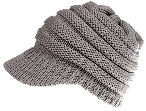 KAISUN Frauen Gestrickte Pferdeschwanz Hut Damen Wintermütze Zopfmütze Zopfloch Loch Zopf Ponytail Beanie Hat Mütze Strickmütze (Color : Light Gray)