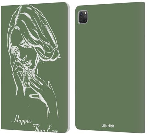 Head Case Designs Licenciado Oficialmente Billie Eilish Álbum: Stencil Green Más Feliz Que Nunca Carcasa de Cuero Tipo Libro Compatible con Apple iPad Pro 11 2020/2021 / 2022