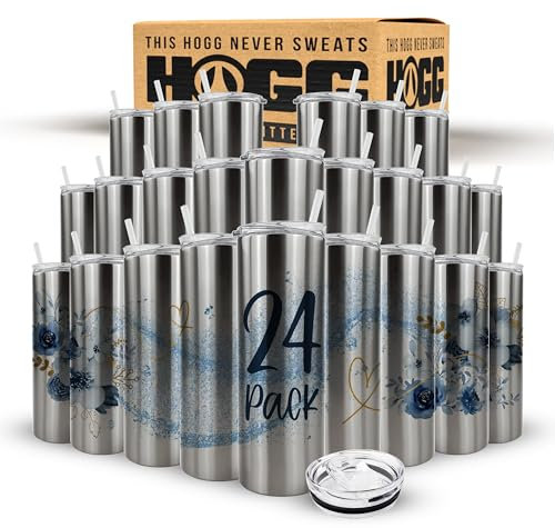 Hogg 20 oz Sublimation Tumblers Clear (24 Units) - Silver, Sublimation Blanks, Bulk Tumblers with Lids and Straws, 20oz Skinny, Blank Cups