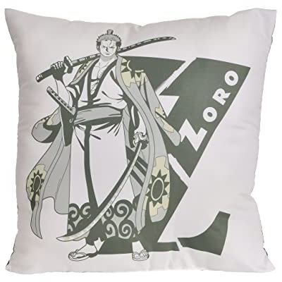 Elbenwald Anime Kissen für One Piece Fans mit Roronoa Zorro Motiv für Herren Damen Unisex 40 x 40 cm grau