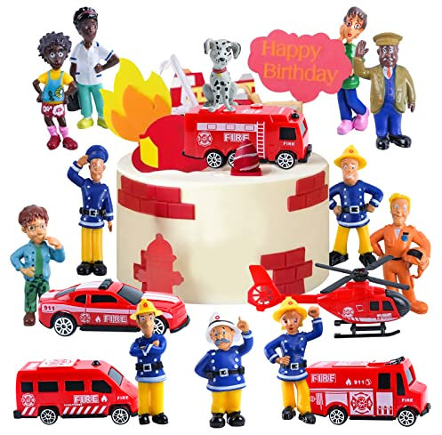 Feuerwehrmann Kuchendeko, Feuerwehr Tortendeko Figuren, Feuerwehrmann Cake Topper, Feuerwehr Kuchen Topper, Feuerwehrmann Deko Geburtstag,für Kinder Geburtstag torten deko Zubehör