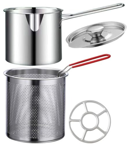 UPKOCH 1 Set Friteuse En Acier Inoxydable Friteuse Marmite Friteuse Pour La Maison Plaque Chauffante Portable Tempura Friteuse Pot Français Frites Panier Cuisinière Friteuse