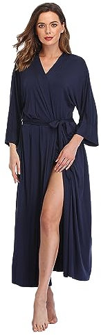 Teemie Damen Bademantel Leichter Morgenmantel Frauen Saunamantel Braut Und Trauzeugin Lang Kimono Hausmantel Schnell Trocknend Saugstark Reisebademantel Schlafanzug Stillnachthemd Blau XL