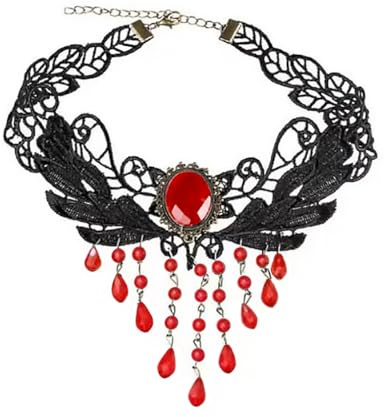 Guoguonb 1 Stücke Gotik Punk Rock Lederhalsband Halskette Damen Leder Choker Gothic Spitze Halskette Verschluss Kette für Halloween Ostern Lolita Spitze Rot Geschenk
