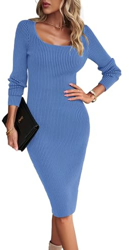 VOGMATE Strickkleid Damen Winter Langarm Kleid Sexy Herbstkleid Partykleid Midikleid Knit Bodycon Dress Pulloverkleid