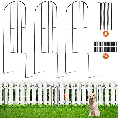 VEVOR Recinzione da Giardino in Metallo 61x33 cm da 28 Barriera per Animali Domestici Senza Scavo 5,08 cm Spaziatura dei Picchi, Recinzione Decorativa in Metallo 28 Pezzi per Giardino Cortile Aiuola