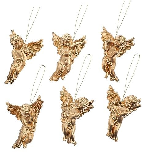 HOMSFOU 24st Engelsflügel Anhänger Mini- Figuren Engelfigur Weihnachtsengel-baumschmuck Bauernhaus Weihnachtsschmuck Weihnachtsbaum Hängende Engel Plastik Gold Rotieren Kunsthandwerk