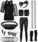 80er 90er Jahre Outfit Damen Netzshirt, Tank top, Leggins, Netzhandschuhe, Bauchtasche, Haarband, Ohrring, Armband, Halskette, 80iger Kostüm Zubehör Neon Kleidung 80s Aerobic Bad Taste Outfit FR041L