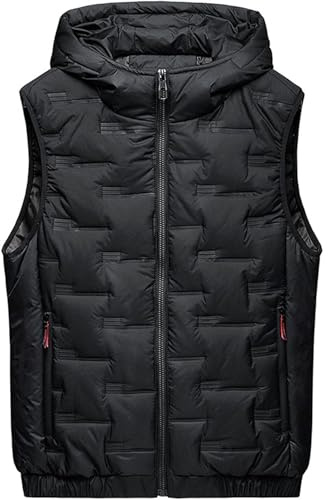 ZDJSWJ Hommes à capuche manteau gilet extérieur matelassé hiver sans manches veste grand khmer coupe - vent gilet