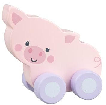 Orange Tree Pig Wooden Push Toy Car - Wooden Toys for 1 Year Old, Baby & Toddler - Educational, Safe, Durable & Long Lasting