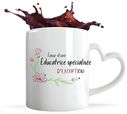 Planetee Tasse anse Coeur Éducatrice spécialisée d'exception Femme | Mug avec anse en forme de Coeur | Idée Cadeau Collègue Travail Retraite