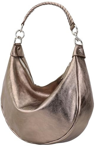 SH Leder Echtleder Damen Halbmondförmige Tasche stylisch bananentasche Umhängetasche Leder 30x22cm Mina G668 (Bronze)