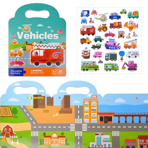 ASTARON Verkehr Stickerbuch für Kleinkinder, Wiederverwendbare Stickerbücher, Flugzeugaktivitäten, Reisespielzeug, Geburtstag Weihnachten Geschenk für Kinder