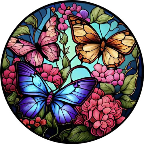 DAERLE 5D Diamant Painting Farbe Schmetterling, Diamond Painting Buntes Glas, Diamond Painting Set Schmetterling Glas für Erwachsene Mosaikherstellung, Diamant Malerei für Haus Dekoration 30x30cm