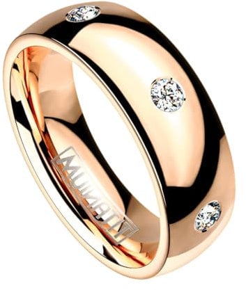 Paula & Fritz® Ring Damen Rosegold Zirkonia Klar Titan-IUM Grade 2 Größe 62 (19,7) 6-mm Ringbreite Partnerring Verlobungsring Memoire-Ring Herren-Ring