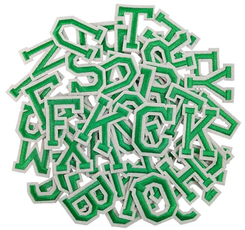ZESION Iron on Letter 52Pcs Alphabet A to Z Patches with Ironed Adhesive, Decorate Repair Patches for Jackets Shirts Hats Bags Jeans/Green