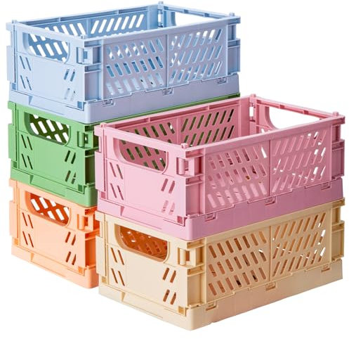 Mavolus Faltbare Aufbewahrungskörbe aus Kunststoff, für die Organisation von Schreibtischschubladen, Regal für Zuhause, Küche, Schlafzimmer, Bad und Wohnheim, 24,9 x 16,5 x 9,7 cm, bunt, 5 Stück