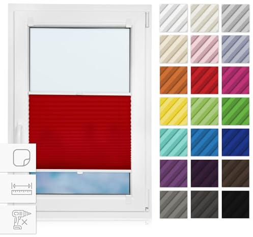 Estika Plissee zum Kleben 120 cm x 150 cm - Rot - Plissee ohne Bohren, selbstklebendes Rollo für Fenster, Jalousie für innen, Fensterplissee