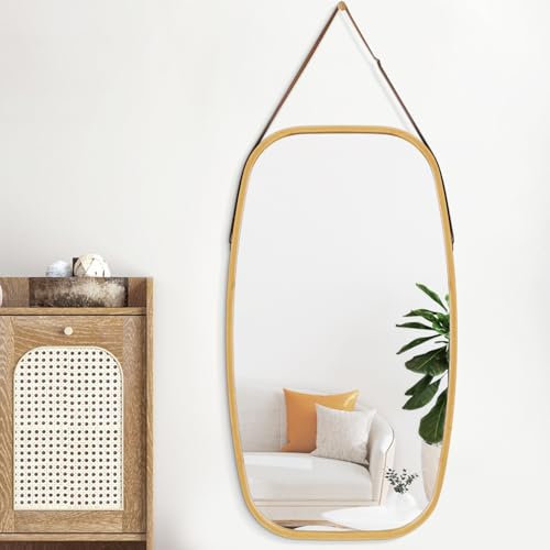 AAZZKANG Rustic Bamboo Wood Frame Rectangle Hanging Mirror 78x44cm for Bedroom & Living Room