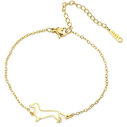 TEAMER Deliacte Dackel Armband Wurst Hund Armband Edelstahl Dackelliebhaber Tierschmuck für Frauen Männer (Gold)