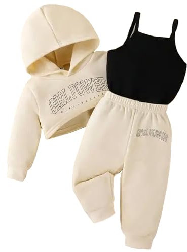 Xumplo Toddler Baby Girls Clothes Set Children Long Sleeve Letter Print Hoodie+Tank Top+Pants 3 Piece Outfits Little One Clothing 12-18 Months