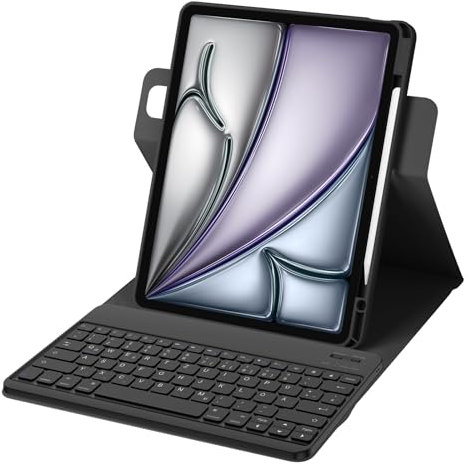 Bettdow für iPad Air 13 Zoll M3 2025/ M2 2024 Tastatur Hülle, Hoch-/Querformat Verwenden, QWERTZ Layout Abnehmbarer Tastatur mit Hülle für iPad Pro 12.9 3./4./5./6.Gen 2018-2022, Schwarz