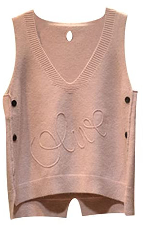 Pull sans manches pour femme et fille en tricot décontracté pour femme - Couleur unie - Col en V, rose, 3XL